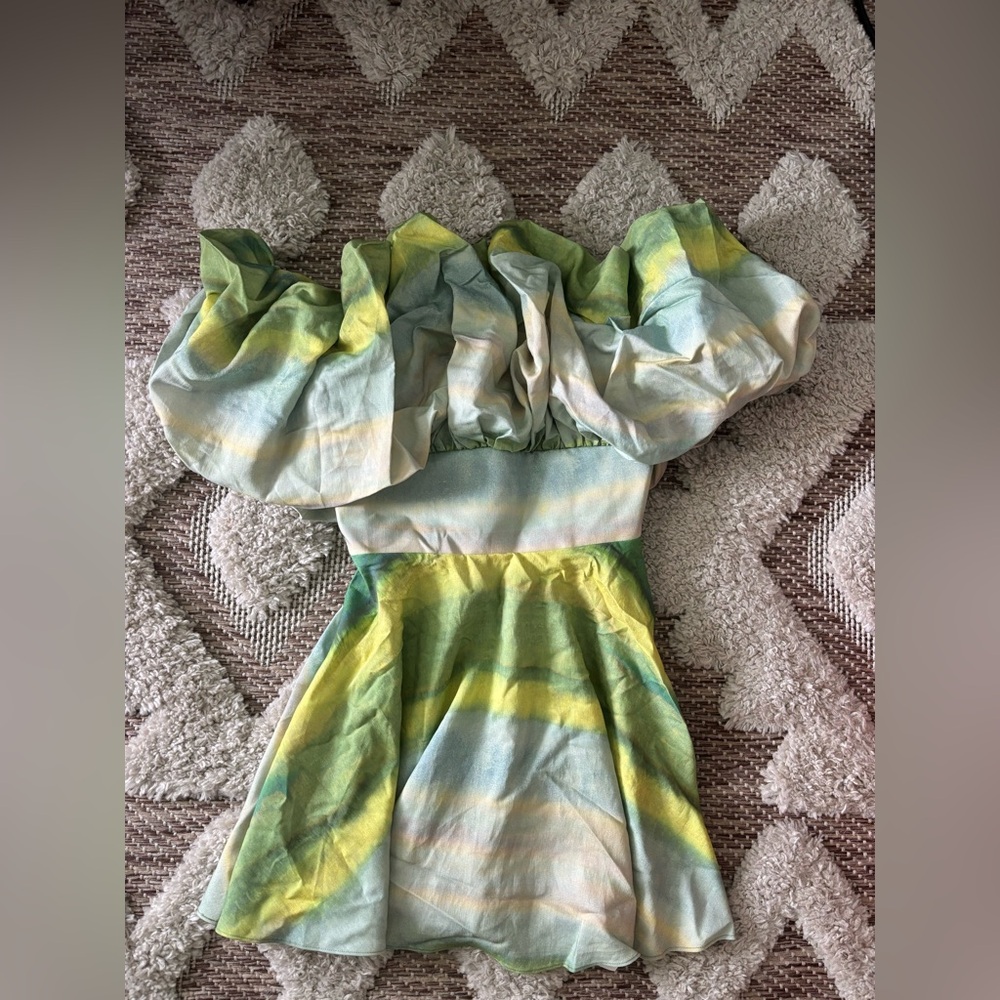 Acler Off-Shoulder Dress in Green and Yellow